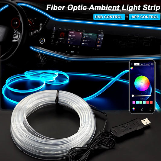 2/3/4/5M RGB Car Interior Ambient LED Light Strip Invisible USB Fiber Optic Atmosphere Lamp Support APP Control